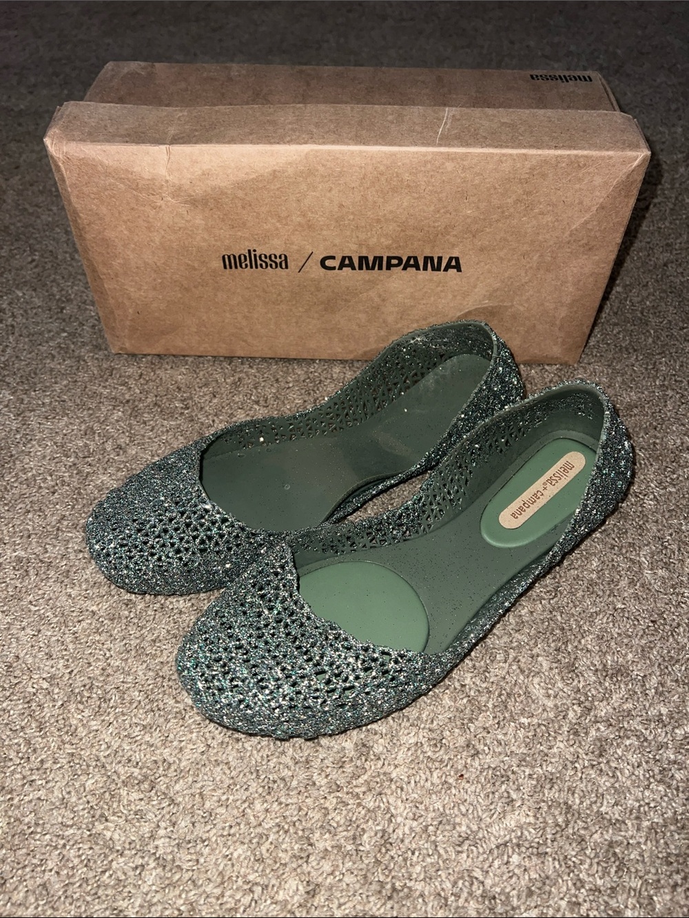 Melissa Campana Papel VII Flats in Glitter Green